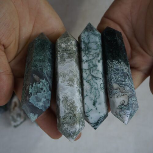 2KG 30Pcs 4.4lb Natural Moss Agate Carnelian Quartz Crystal Double Point Wand Healing