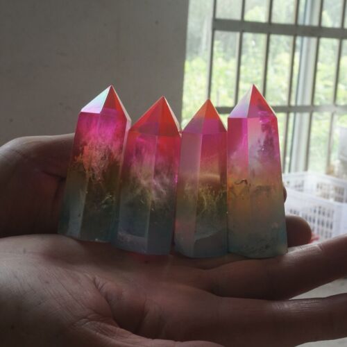 1KG 2.2LB 14Pcs Rainbow Aqua Aura Clear Quartz Crystal Point Tower Titanium Coating