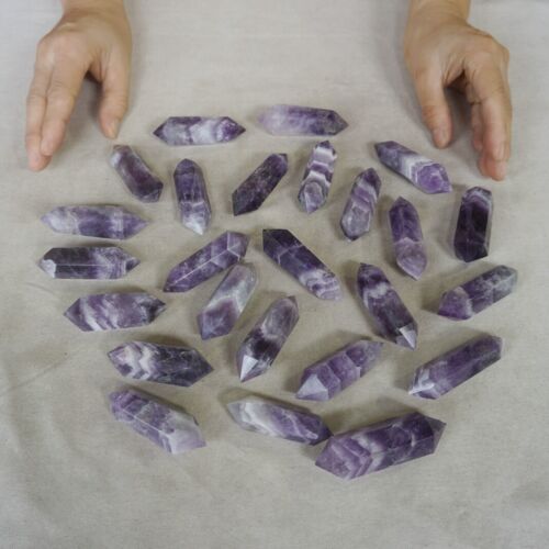 2KG 4.4LB 50Pcs Natural Phantom Chevron Amethyst Crystal Double Point Wand Healing