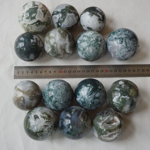 5KG 11LB 14Pcs Natural Moss Agate Carnelian Quartz Crystal Geode Sphere Ball Healing