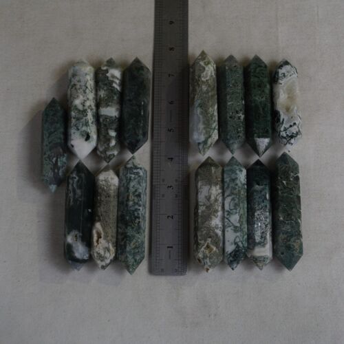 2KG 30Pcs 4.4lb Natural Moss Agate Carnelian Quartz Crystal Double Point Wand Healing