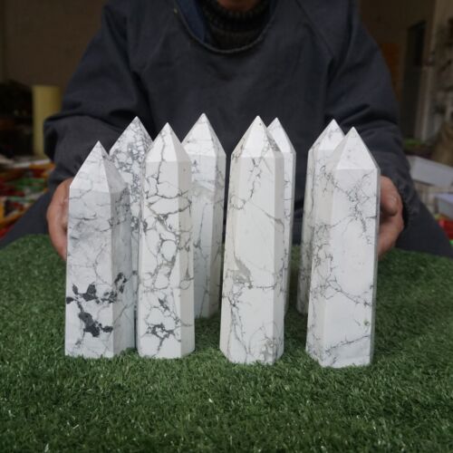 8Pcs 5.8KG Natural White Howlite Crystal Point Tower Obelisk Polished Healing