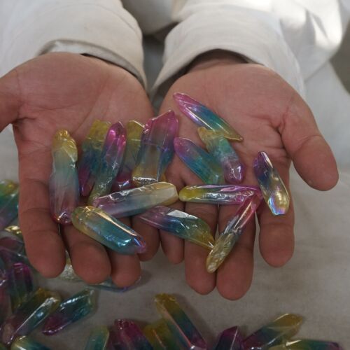 2KG 4.4LB 120Pcs Rainbow Aqua Aura Quartz Crystal Points Bulk Titanium Coating