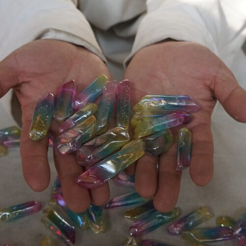 2KG 4.4LB 120Pcs Rainbow Aqua Aura Quartz Crystal Points Bulk Titanium Coating