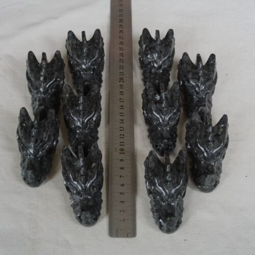 2.1KG 10Pcs 4.6LB Natural Flashy Larvikite Labradorite Crystal Dragon Head Carving Wholesale Lot.