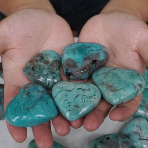 5KG 11LB 58Pcs Natural Green Amazonite Quartz Crystal Heart Palm stone Healing