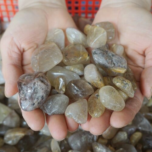 11LB 5KG 550Pcs Natural Gold Hair Rutile Quartz Crystal Palm Stone Tumbled Healing Wholesales Lot