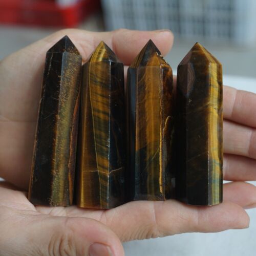 2KG 4.4LB 46Pcs Natural Blue Yellow Tiger Eye Quartz Crystal Point Tower Healing