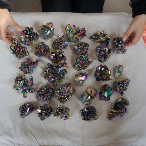 5KG 11LB 28Pcs Rainbow Aqua Aura Quartz Crystal Cluster Points Titanium Coating Bulk