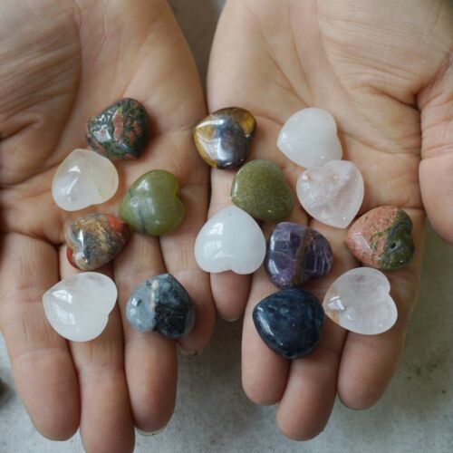 2Kg 4.4LB 360Pcs Tiny Natural Quartz Crystal Jasper Heart Mixed Stone Tumble Healing 2cm