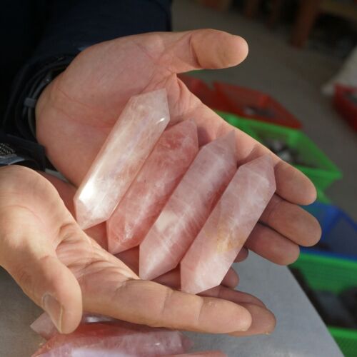 2KG 4.41LB 20Pcs Natural Pink Rose Quartz Crystal Double Points Wand Polished Healing