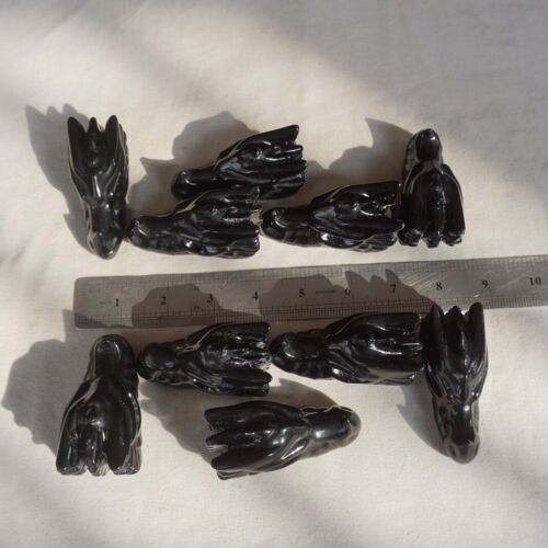 10Pcs 2.2LB Natural Black Obsidian Quartz Crystal Dragon Head Carving Healing