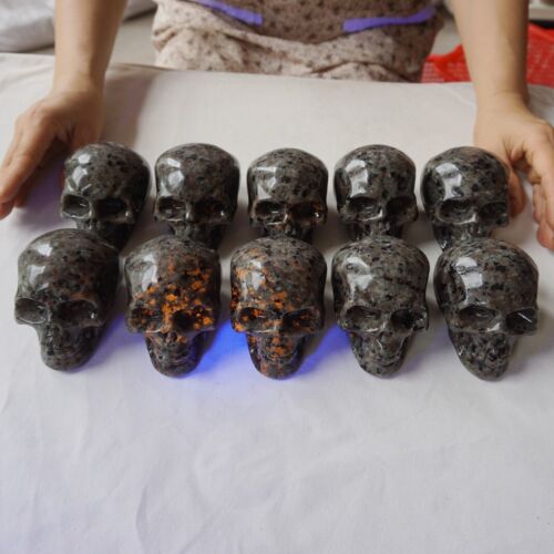 5.3KG 11.7LB 10 Yooperlite Fire Stone Crystal Skull Flashing Flame Under Ultraviolet