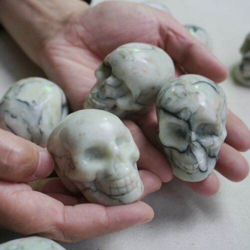 2KG 4.4LB 10Pcs Natural Network Jasper Crystal Skull Carving Head Sculpture Healing