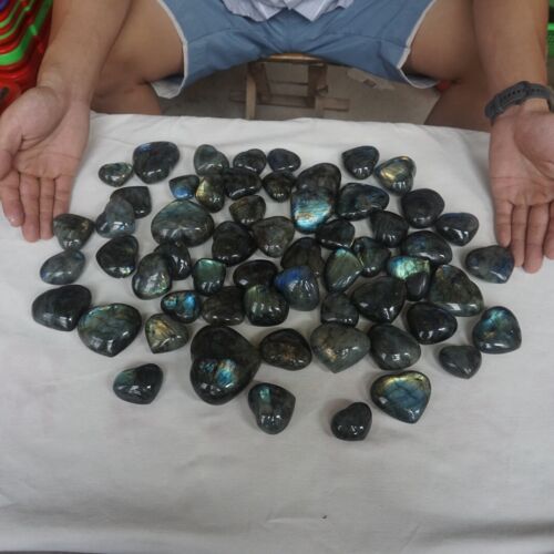 5KG 11LB 58Pcs Natural Rainbow Labradorite Crystal Gem Stone Heart Healing Wholesale