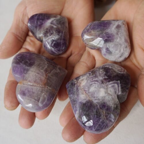 2KG 30Pcs Natural Phantom Chevron Amethyst Quartz Crystal Heart Carved Healing