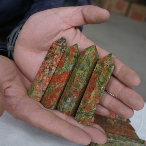 2kg 24Pcs 4.4LB Natural Unakite Epidote Jasper Crystal Reiki Wicca Point Tower Healing