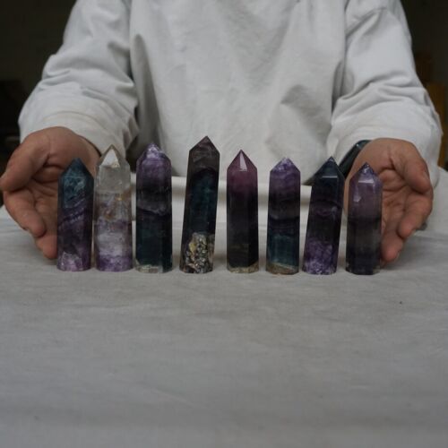 2KG 4.4LB 16Pcs Natural Blue Purple Fluorite Quartz Crystal Point Tower Healing