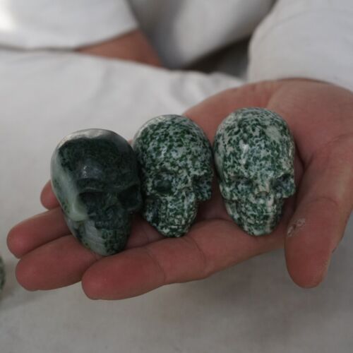 20Pcs 2.1kg 4.6LB Natural Green Snowflake Jasper Crystal Skull Head Sculpture Healing