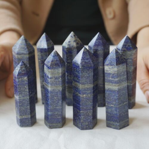 4.4LB 2KG 18Pcs Natural Lapis Lazuli & Pyrite Crystal Point Tower Healing Bulk