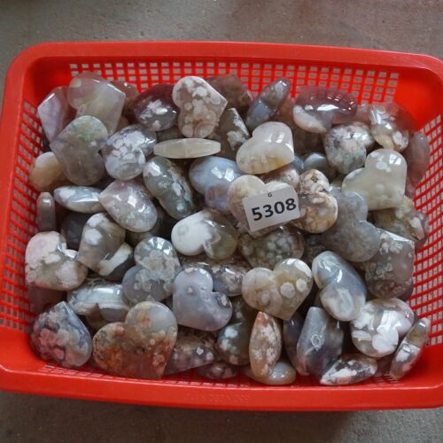 2KG 4.4LB 30Pcs Natural Phantom Ghost Carnelian Agate Crystal Heart Carved Healing