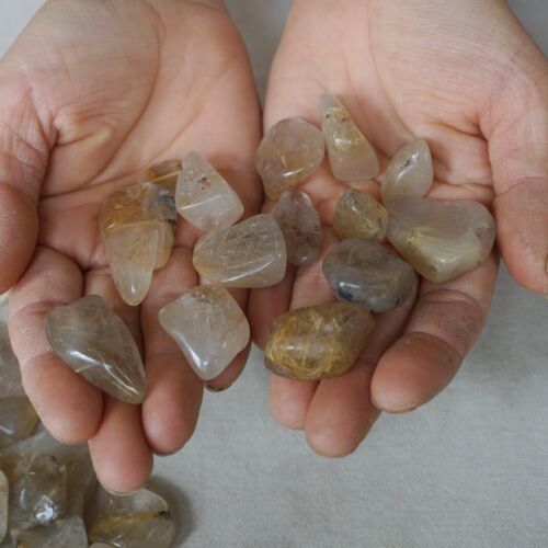 11LB 5KG 550Pcs Natural Gold Hair Rutile Quartz Crystal Palm Stone Tumbled Healing Wholesales Lot