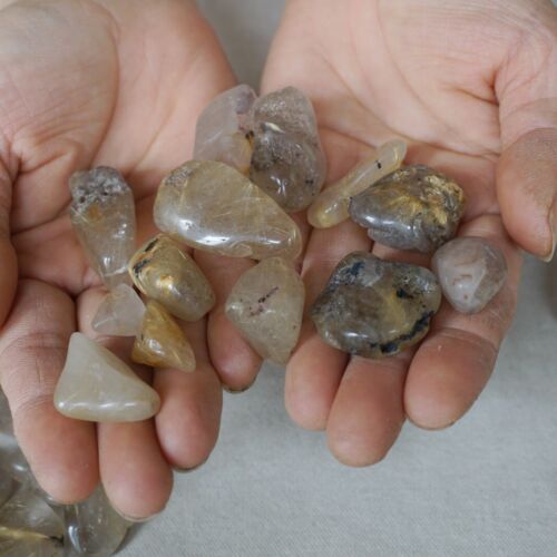 11LB 5KG 550Pcs Natural Gold Hair Rutile Quartz Crystal Palm Stone Tumbled Healing Wholesales Lot