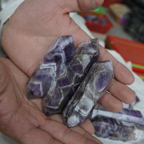 20Pcs 2.16kg Natural Purple Phantom Chevron Amethyst Quartz Crystal Double Points Wand Healing