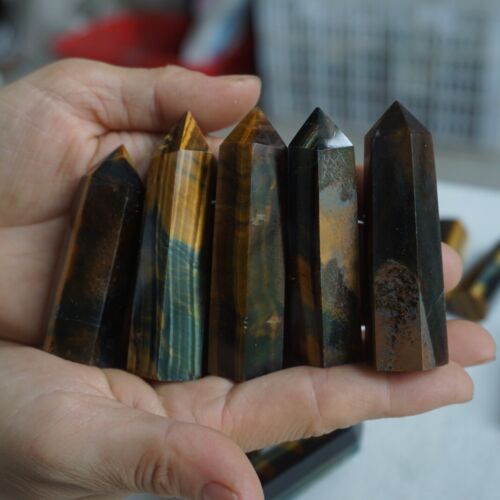 2KG 4.4LB 46Pcs Natural Blue Yellow Tiger Eye Quartz Crystal Point Tower Healing