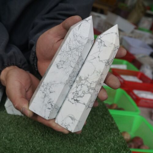 8Pcs 5.8KG Natural White Howlite Crystal Point Tower Obelisk Polished Healing