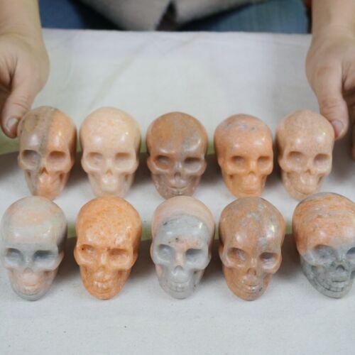 20Pcs 8.2LB 3.8KG Natural Sunstone Quartz Crystal Skull Carving Head Sculpture Healing