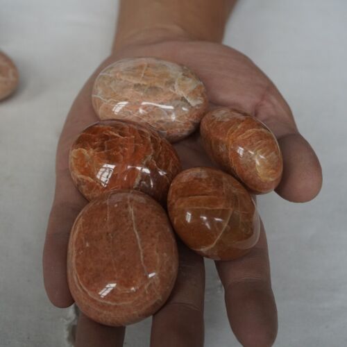 2kg  4.4LB 20Pcs Natural Orange Moonstone Crystal Palm Stones Healing Madagascar Bulk