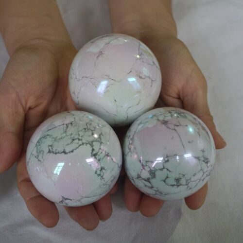 4KG 8.8LB 10Pcs Rainbow Aqua Aura White Howlite Quartz Crystal Ball Titanium Coating