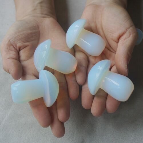 1.4KG 20Pcs 3LB White Opal Opalite Quartz Crystal Mushroom Carving Palm Healing 5cm