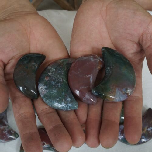 2KG 4.4LB 34Pcs Natural Ocean Jasper Onyx Quartz Crystal moon Carved Healing Bulk