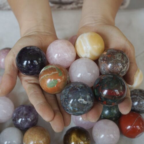 5Kg 56Pcs Natural Quartz Crystal Jasper Sphere Ball Mixed Stone Tumbles Healing 35-40cm