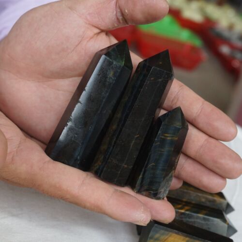 2kg 4.4LB 20Pcs Natural Blue Yellow Tiger Eye Quartz Crystal Point Tower Polished Healing