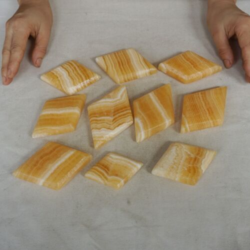 2.6KG 5.6LB 20Pcs Natural Yellow Banded Calcite Rhombus Crystal Palm Stone Healing