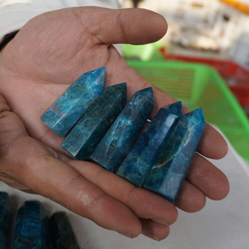 2KG 4.4LB 24-28Pcs Natural Blue Apatite Crystal Point Tower Polished Healing China