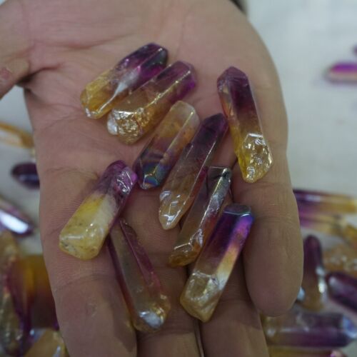 200Pcs 4LB 1.8kg Rainbow Aqua Aura Quartz Crystal Points Bulk Titanium Coating,No hole