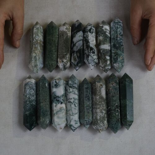 2KG 30Pcs 4.4lb Natural Moss Agate Carnelian Quartz Crystal Double Point Wand Healing