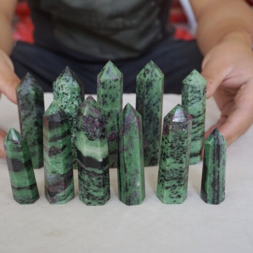 2kg 4.4LB 20Pcs Natural Green Ruby Zoisite Gem Stone Crystal Point Tower Healing