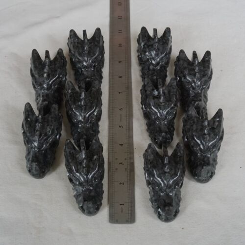 2.1KG 10Pcs 4.6LB Natural Flashy Larvikite Labradorite Crystal Dragon Head Carving Wholesale Lot.