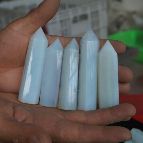 9LB 60Pcs White Manmade Opal Crystal Gem Stone Point Tower Healing Angel Skin