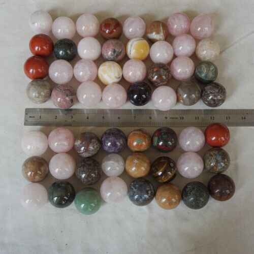 5Kg 56Pcs Natural Quartz Crystal Jasper Sphere Ball Mixed Stone Tumbles Healing 35-40cm