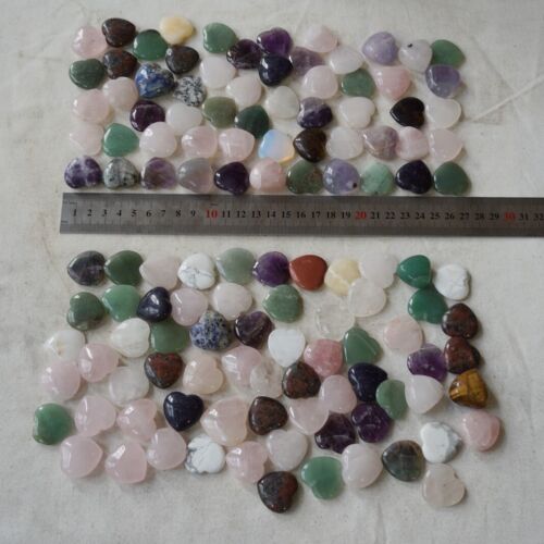 2Kg 4.4LB 250Pcs Small Natural Quartz Crystal Jasper Heart Mix Stone Tumbles Healing 25mm