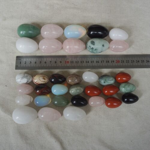 2Kg 68Pcs 4.4LB Natural Quartz Crystal Jasper Egg Carved Mixed Stone Tumbled Healing