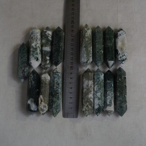 2KG 30Pcs 4.4lb Natural Moss Agate Carnelian Quartz Crystal Double Point Wand Healing