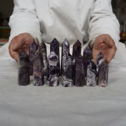 28Pcs 2kg 4.4LB Natural Phantom Chevron Amethyst Quartz Crystal Point Tower Healing