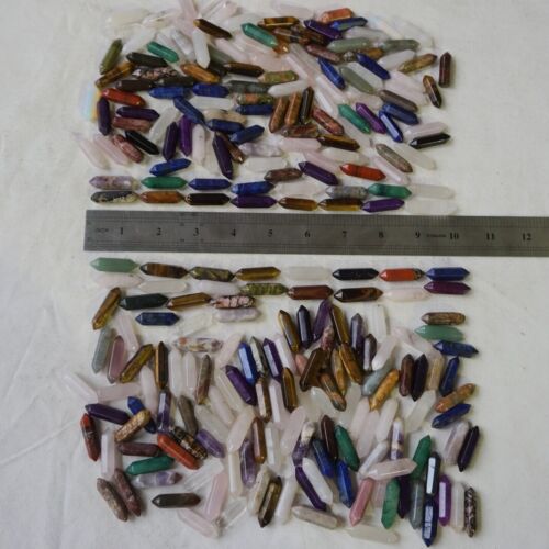 2KG 4.4LB 520Pcs Tiny Quartz Crystal Jasper Double Point Wand Mixed Stones Tumbled Healing